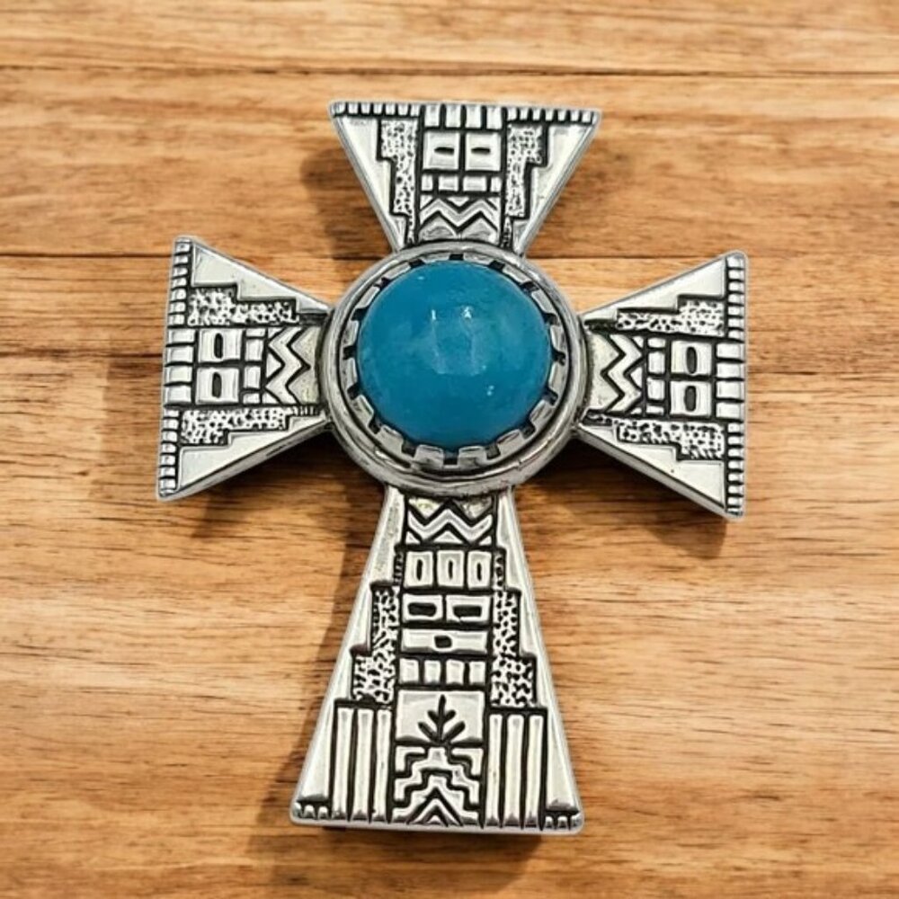 CAROLYN POLLACK SIGNED RMT SLEEPING BEAUTY TURQUOISE STERLING CROSS ENHANCER